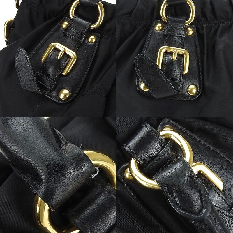 Prada Handbag 2WAY Nylon Leather Black Everyday Casual Gold Hardware Ladies