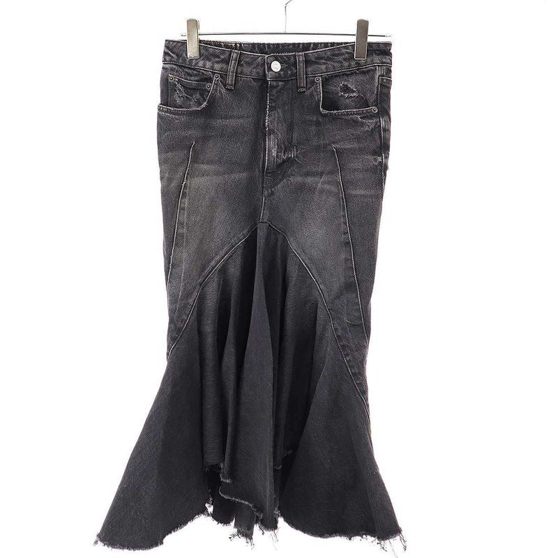 Balenciaga Mermaid Damaged Denim Skirt Tbp47 Black 36