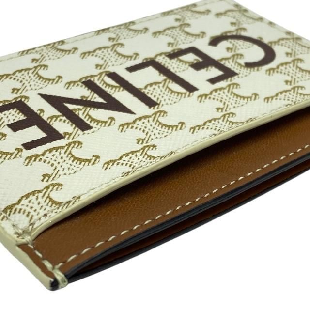Celine Card Case Pass Case Compact Triomphe Logo Leather Ivory Brown