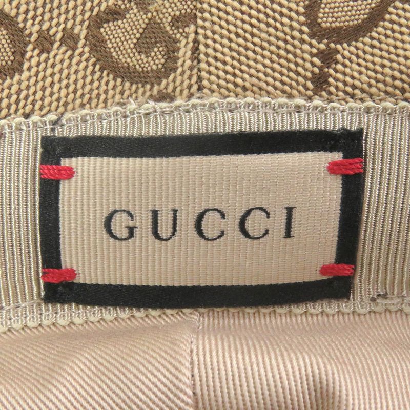 Gucci 576587 GG Canvas Logo Hardware Leather Piping Bucket Hat Beige S/57cm