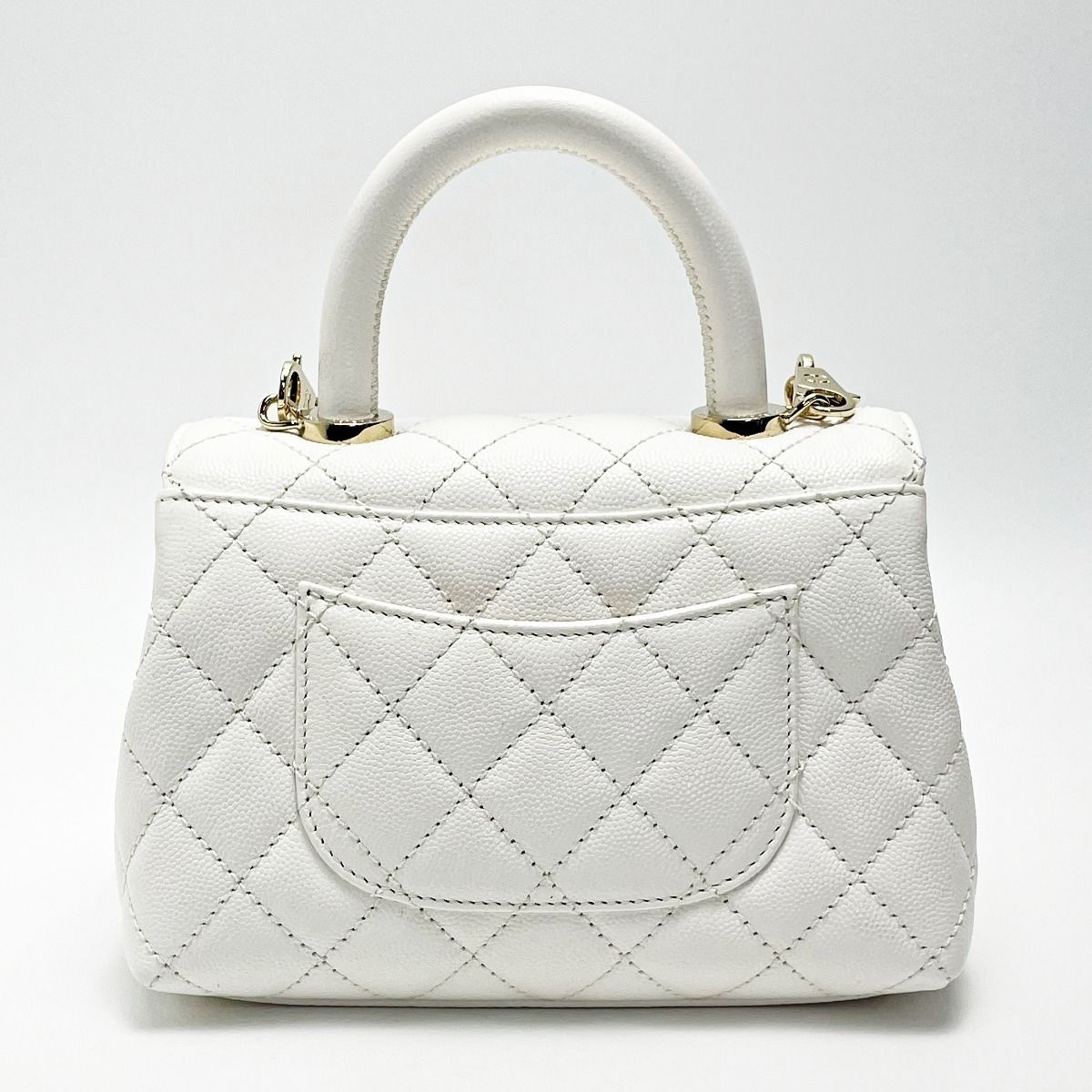 Chanel Coco Handle As2215 White 2way Bag Matelasse Caviar Skin Ladies Gold