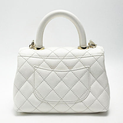Chanel Coco Handle As2215 White 2way Bag Matelasse Caviar Skin Ladies Gold