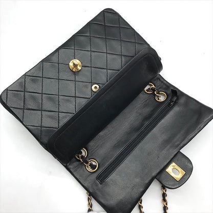 Chanel CC Logo Chain Shoulder Bag Lambskin Double Flap Black