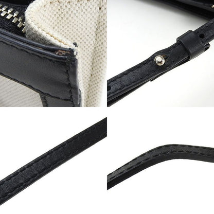 Balenciaga Shoulder Bag Navy Pochette 390641 Canvas Leather Ivory Black Casual