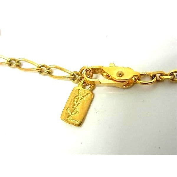 Yves Saint Laurent Necklace Gold Metal Rhinestone Logo — view 2