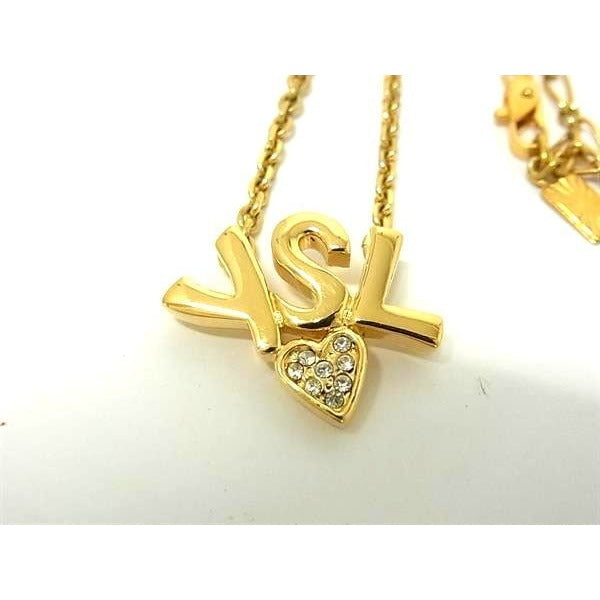 Yves Saint Laurent Necklace Gold Metal Rhinestone Logo — view 3