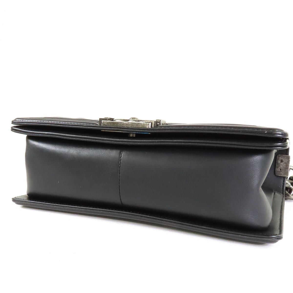 Chanel Boy Black Silver Lambskin Stitch Chain Shoulder Bag — view 3