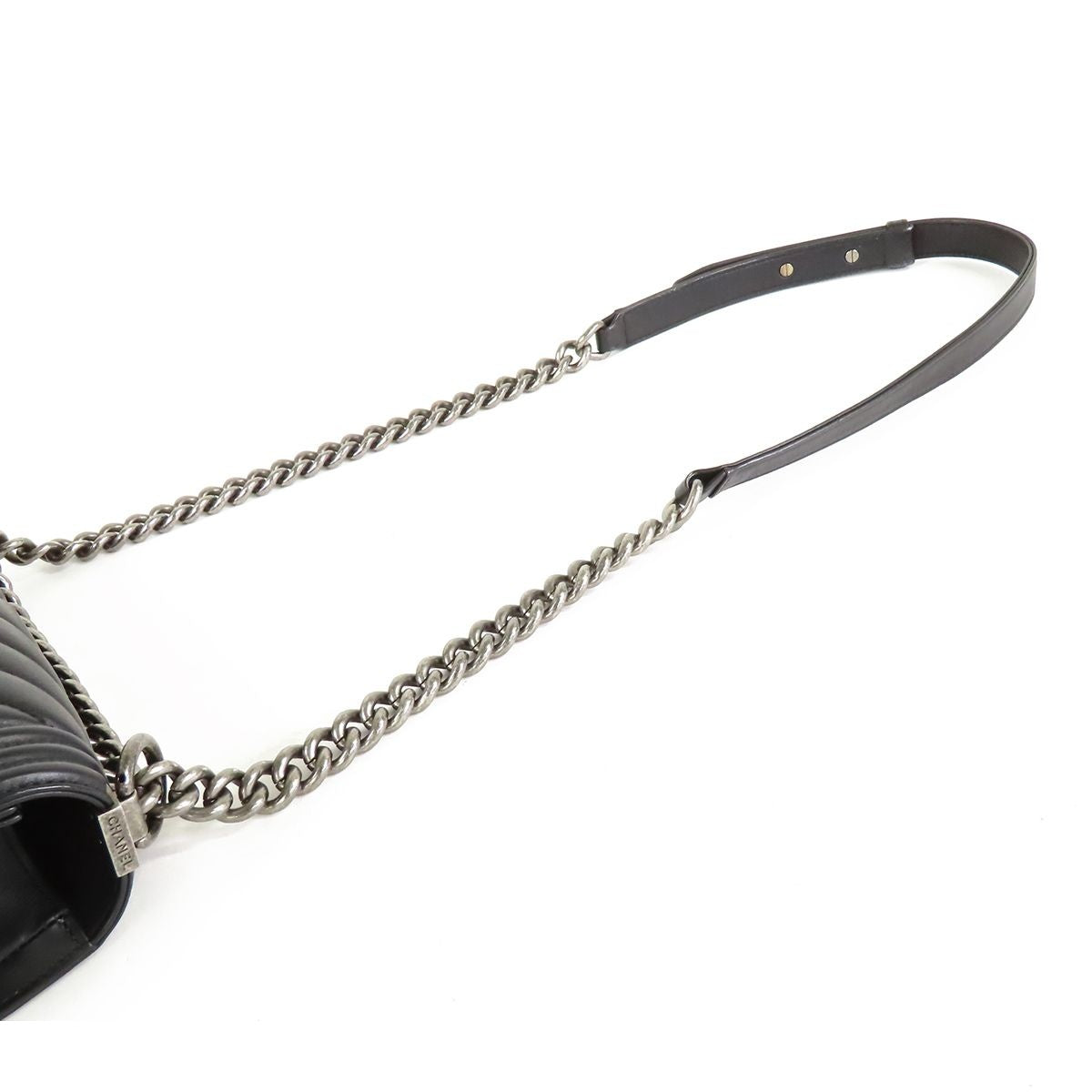 Chanel Boy Black Silver Lambskin Stitch Chain Shoulder Bag — view 4