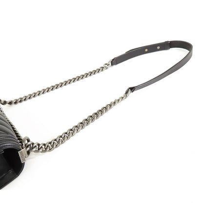 Chanel Boy Black Silver Lambskin Stitch Chain Shoulder Bag — view 4