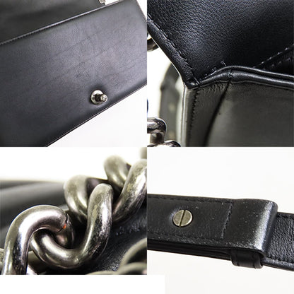 Chanel Boy Black Silver Lambskin Stitch Chain Shoulder Bag — view 8