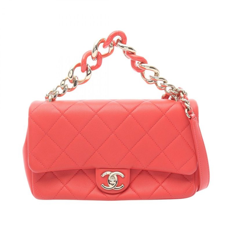 Chanel Shoulder Bag Large Flap Quilted As1353 Orange Lambskin Sheep