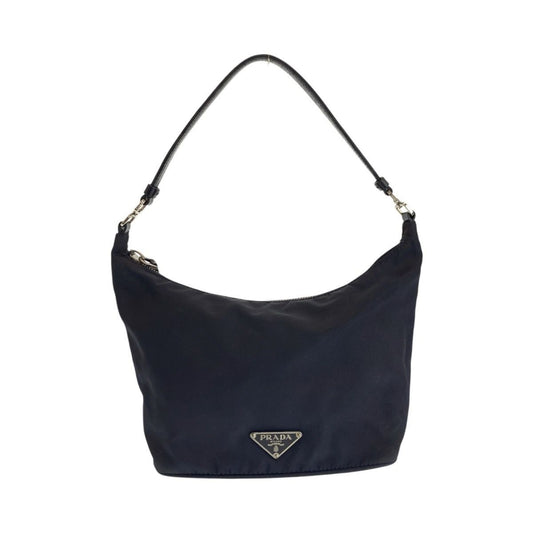 Prada Tessuto Black Silver Nylon Leather Handbag Pouch