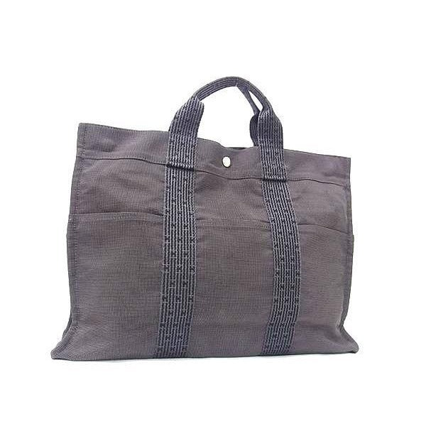Hermes Tote Her Line MM Grey Silver Hardware Canvas