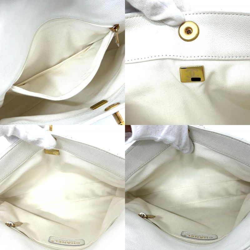 Chanel Shoulder Bag W Pocket As5384b Caviar Skin White