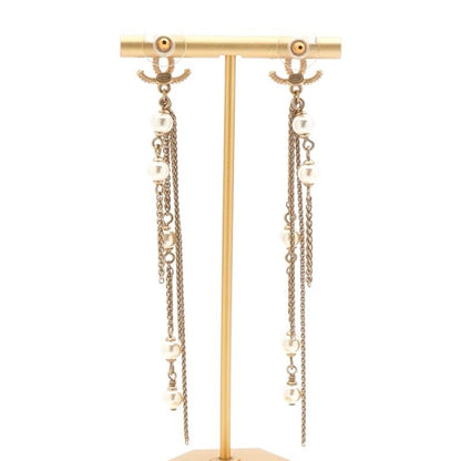 Chanel Earrings Earring Gold Coco Mark Chain Pearl
