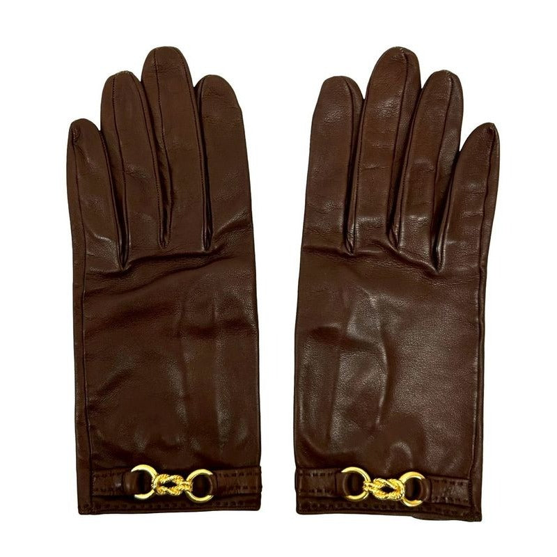 Hermes Gold Twist Hardware Leather Gloves Hand Brown Tea — view 2