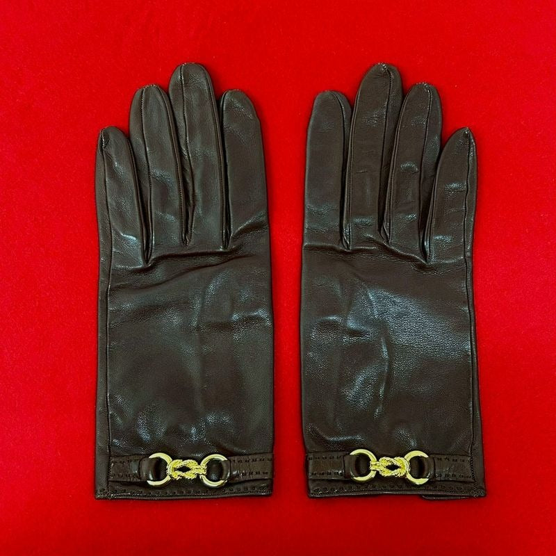 Hermes Gold Twist Hardware Leather Gloves Hand Brown Tea