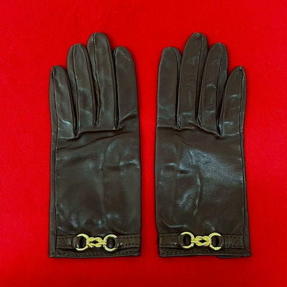 Hermes Gold Twist Hardware Leather Gloves Hand Brown Tea