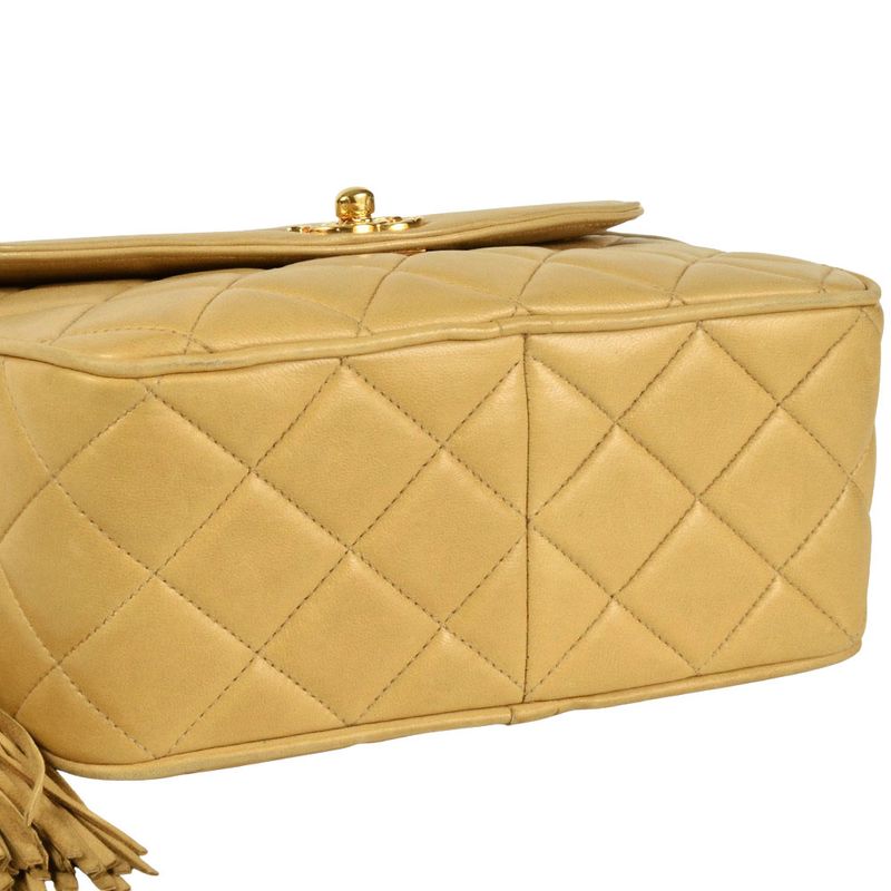 Chanel Shoulder Bag Lambskin Beige Gold Hardware Diana Flap Coco Mark Fringe