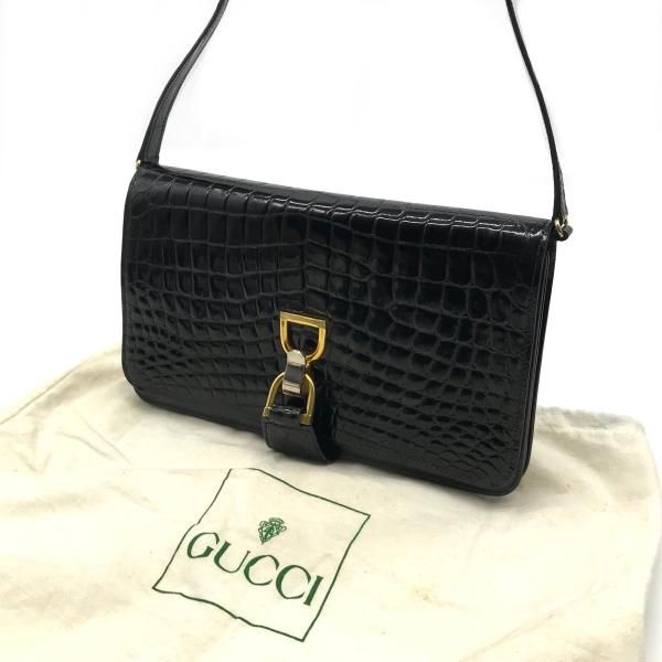 Gucci Croco Vintage Shoulder Bag Combination Black
