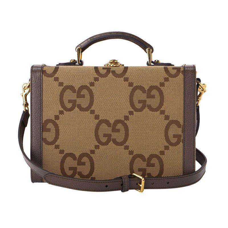 Gucci Shoulder Bag Jumbo GG Canvas Camel Ebony