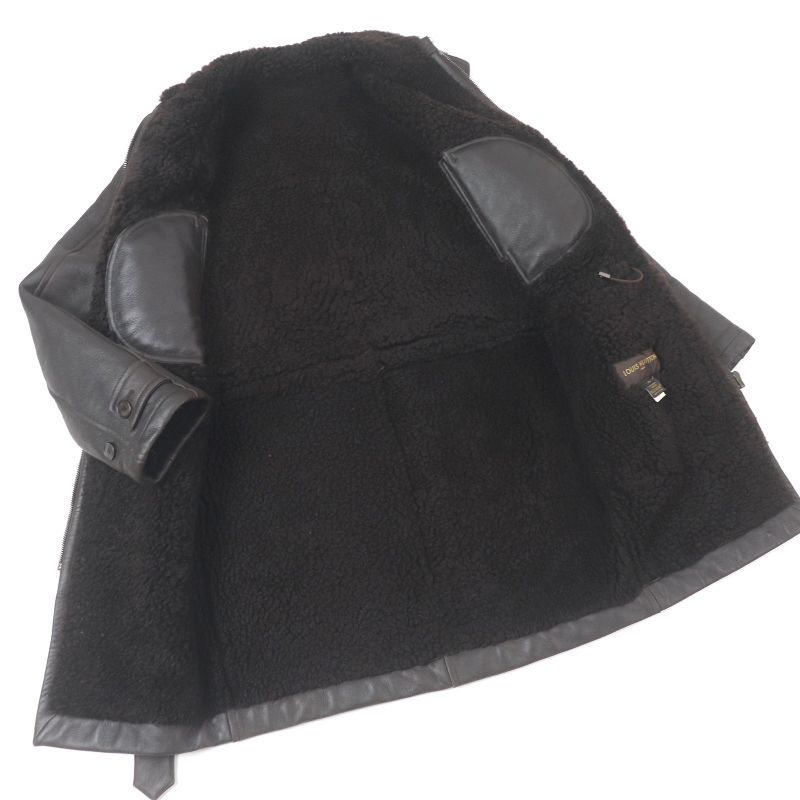 Louis Vuitton 100% Sheepskin Long Length Mouton Coat Brown 46 Made In France