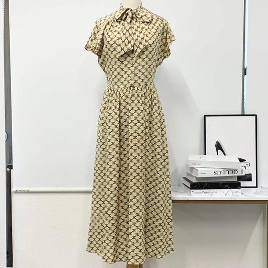 Celine Bowtie Dress Triomphe Silk Eddie Era Beige