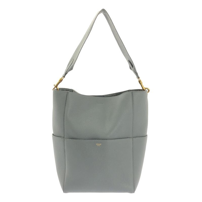 Celine Sangle Bucket Medium Leather Shoulder Bag Gray