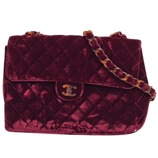 Chanel CC Logo Platinum Shoulder Bag Quilted Velvet