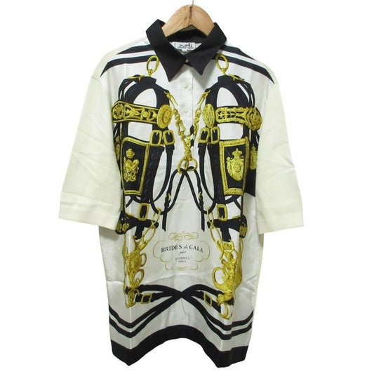 Hermes Brides de GALA Twill Raine Half Sleeve Polo Shirt L White Black