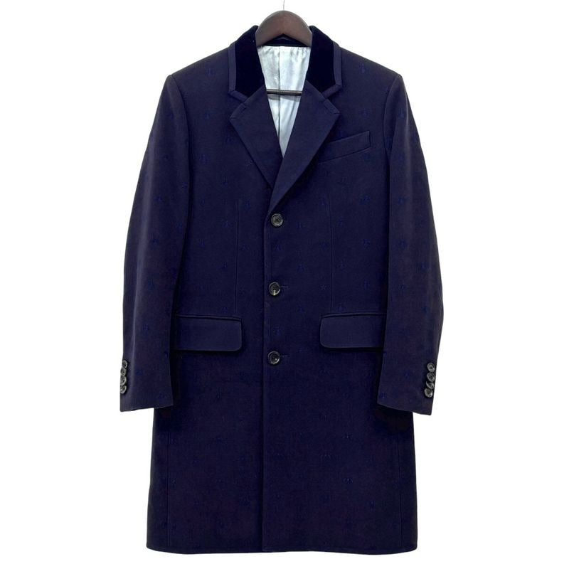 Gucci Bee Embroidered Wool Overcoat Chester Coat Size 44 R Navy