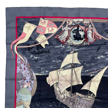 Hermes Scarf Silk Carre 90 Christophe Colomb Decouvre L'amerique 12 Octobre — view 2