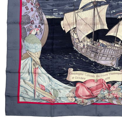 Hermes Scarf Silk Carre 90 Christophe Colomb Decouvre L'amerique 12 Octobre — view 4