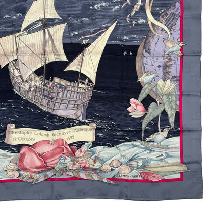 Hermes Scarf Silk Carre 90 Christophe Colomb Decouvre L'amerique 12 Octobre — view 5