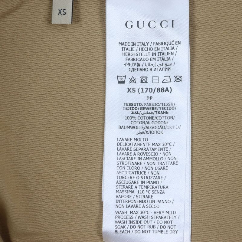  Gucci 771758 100% Cotton GG Logo Print Crew Neck Short Sleeve Brown XS Made
