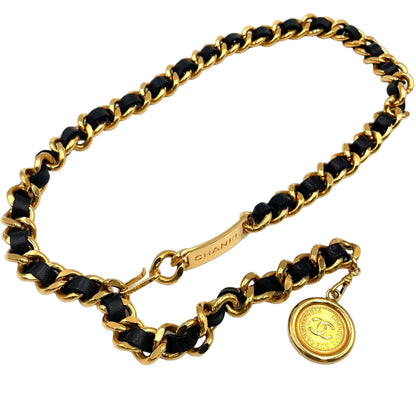 Chanel CC Logo Cambon Coin Lambskin Gold Plated Black Chain Belt