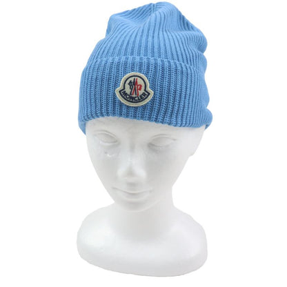 Moncler Moncler 2023 100% Cotton Hat With Logo Patch Blue Knit Cap Blue Made