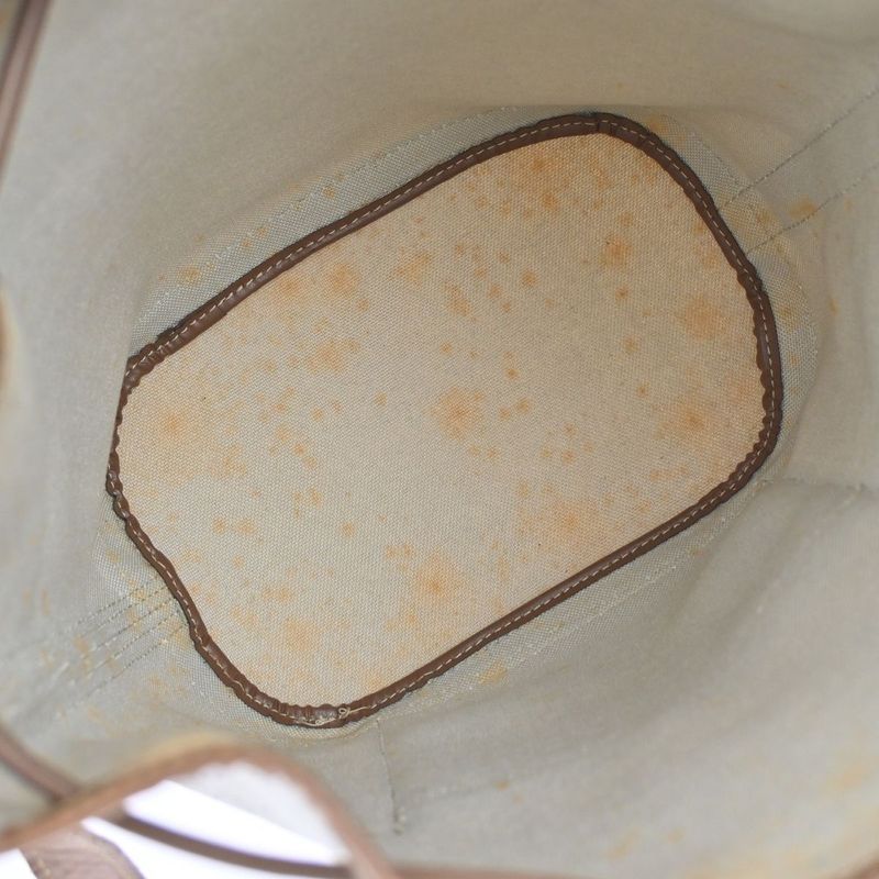 Christian DIOR Shoulder Bag Macadam Drawstring White Brown Leather Vintage