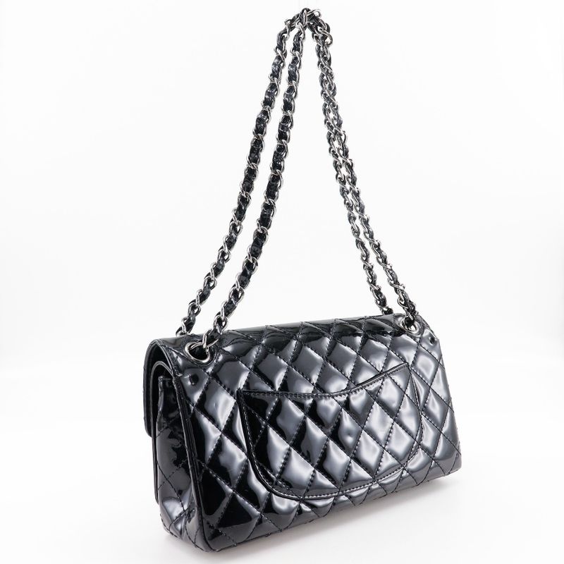 Chanel Chain Shoulder Matelasse Double Flap Patent Leather Black Women's
