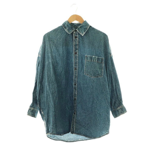 Balenciaga Transfer Print Long Sleeve Denim Shirt XS Indigo CX