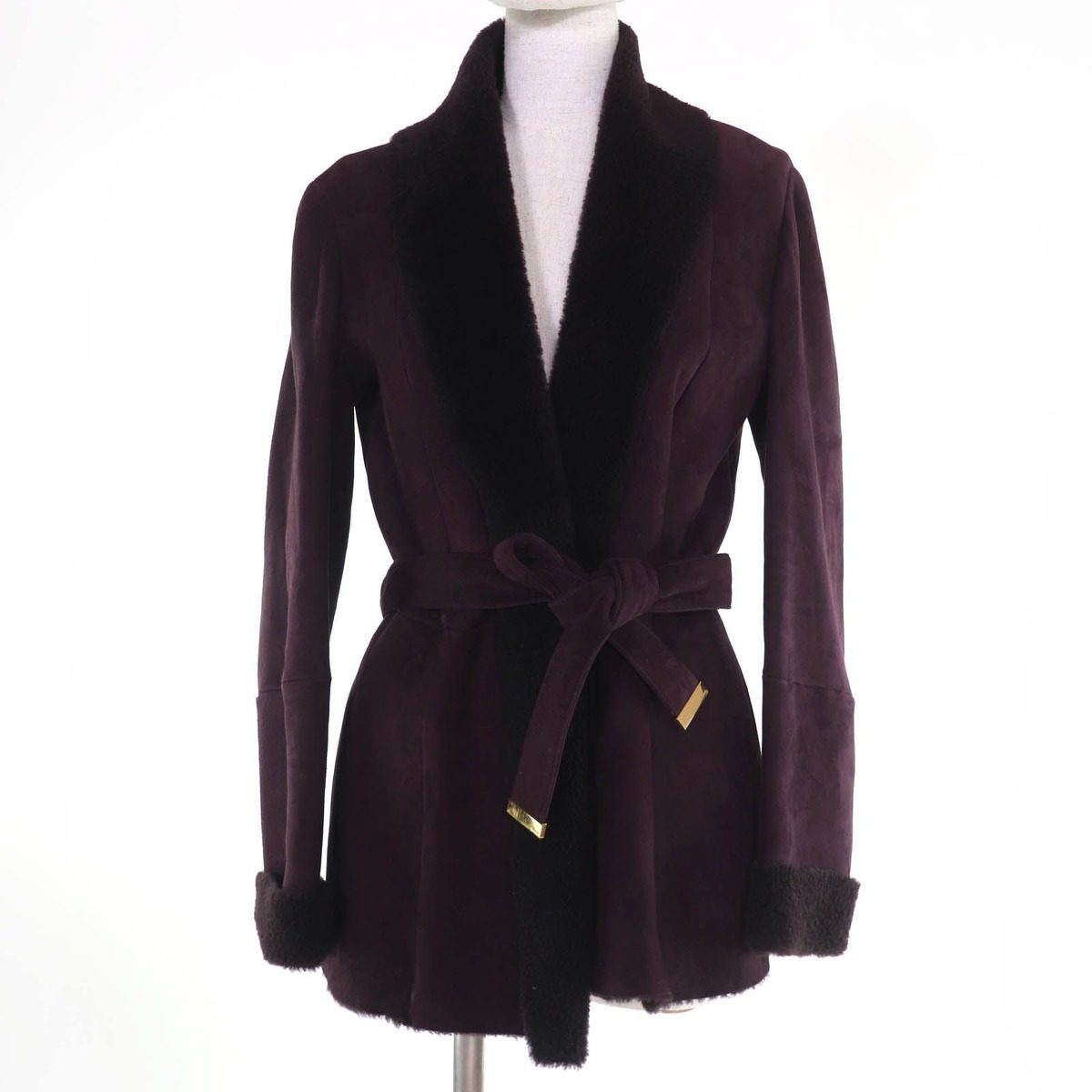 Gucci Belt Front Open Shearling Coat Purple 42