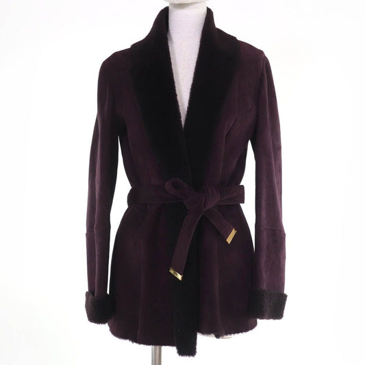 Gucci Belt Front Open Shearling Coat Purple 42