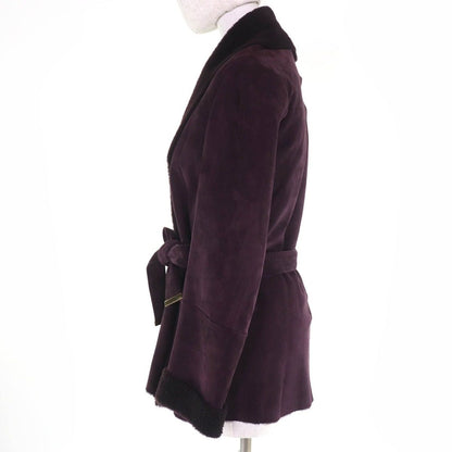 Gucci Belt Front Open Shearling Coat Purple 42 — view 2