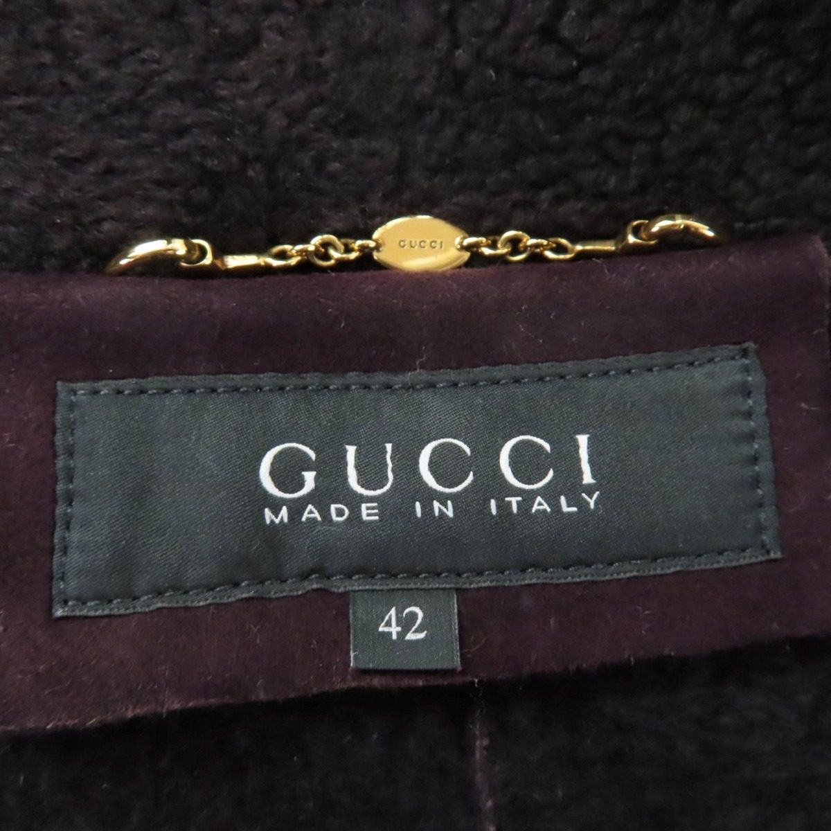 Gucci Belt Front Open Shearling Coat Purple 42 — view 7