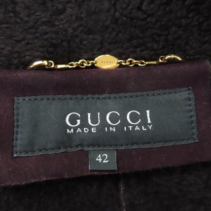 Gucci Belt Front Open Shearling Coat Purple 42 — view 7