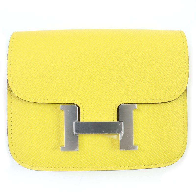Hermes Constance Slim Vaux Epson Jeanne Naples Silver Hardware Compact Wallet