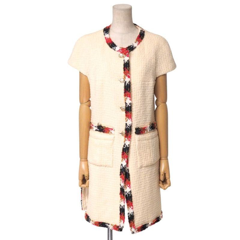 Chanel Jacket Size 38 Coco Mark CC Logo Buttons Blade Trim Wool