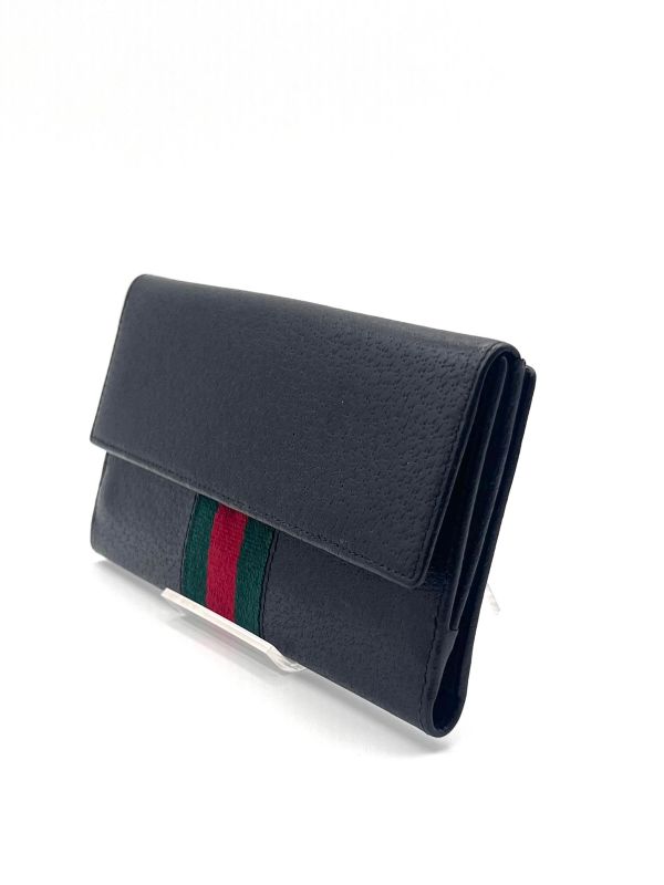 Gucci Long Wallet Sherry Line Fold Wallet Black Leather 09bs257