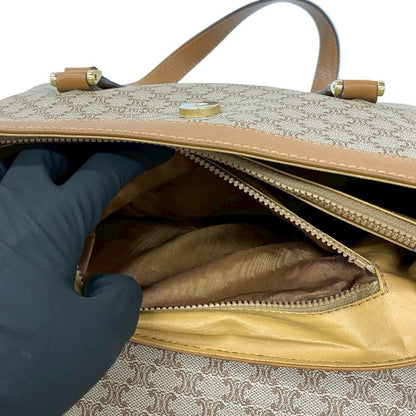 Celine Vintage Macadam Blason Logo Pattern Leather Handbag Mini Tote Brown Beige — view 10