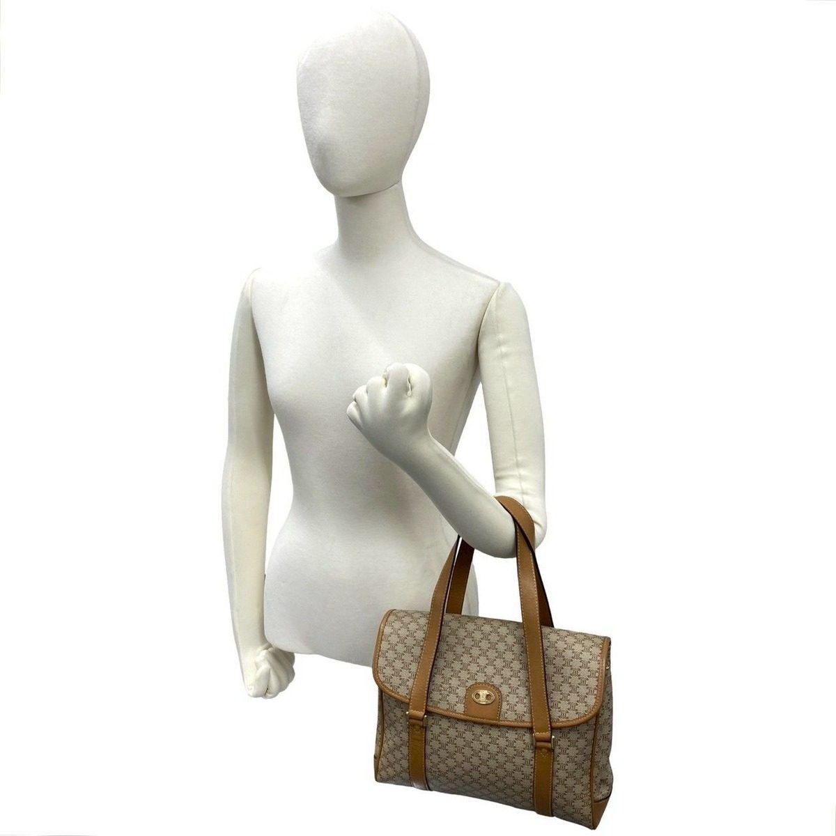 Celine Vintage Macadam Blason Logo Pattern Leather Handbag Mini Tote Brown Beige — view 2